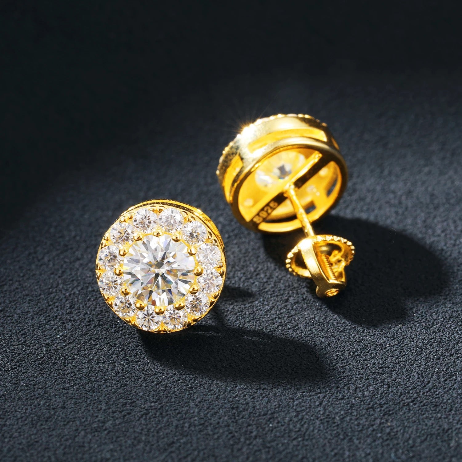 Gold Silver Vvs1 Moissanite Stud Round Earrings