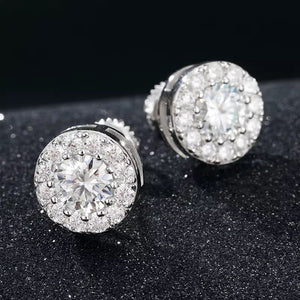 Gold Silver Vvs1 Moissanite Stud Round Earrings