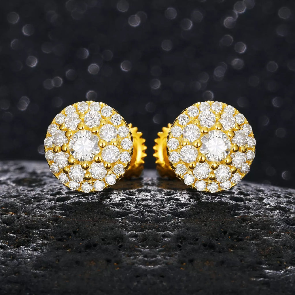 Gold Silver VVS1 Moissanite Diamond Round Stud Earrings