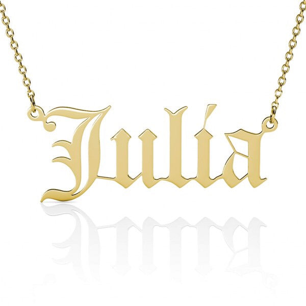 Gold Personalized Old English Name Necklace Chain