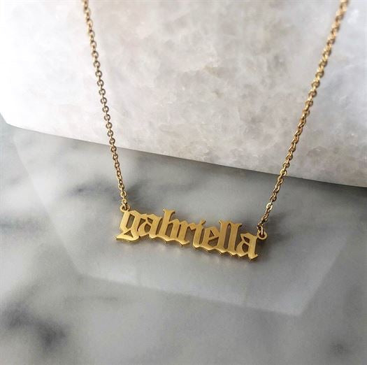 Gold Personalized Old English Name Necklace Chain