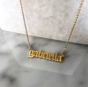 Gold Personalized Old English Name Necklace Chain