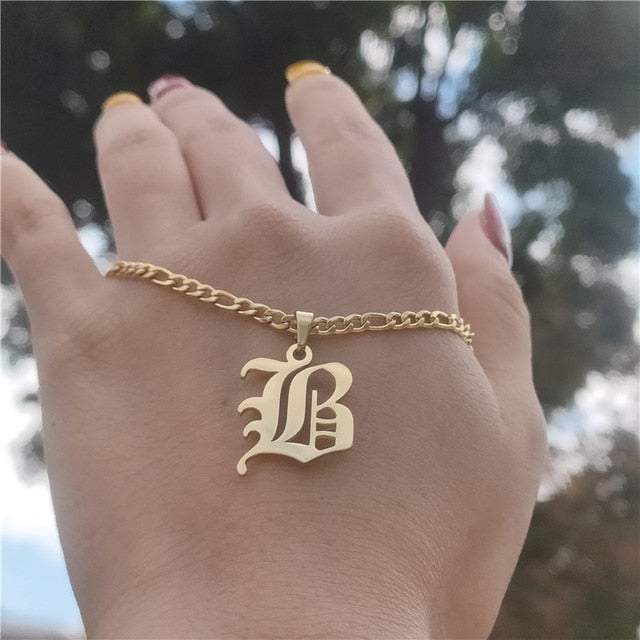 14K Gold Filled Old English Letters Initial  Necklaces