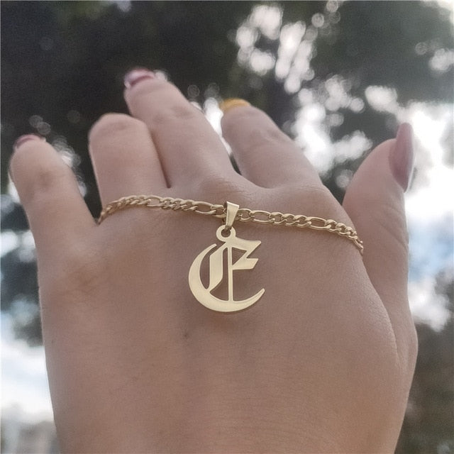 14K Gold Filled Old English Letters Initial  Necklaces