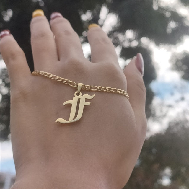 14K Gold Filled Old English Letters Initial  Necklaces