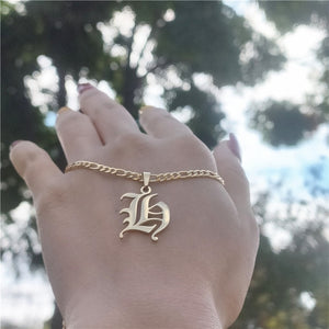 14K Gold Filled Old English Letters Initial  Necklaces