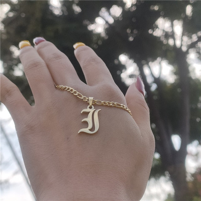 14K Gold Filled Old English Letters Initial  Necklaces