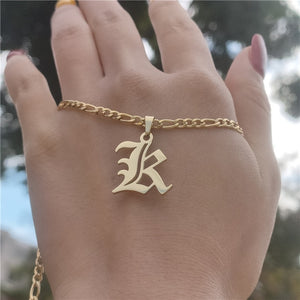 14K Gold Filled Old English Letters Initial  Necklaces