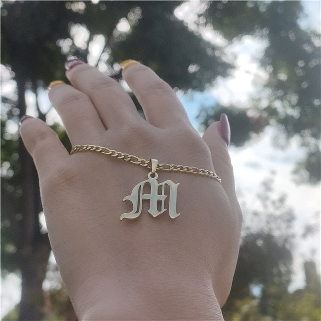 14K Gold Filled Old English Letters Initial  Necklaces