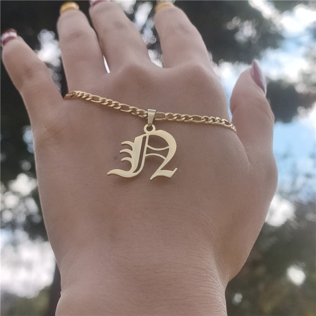 14K Gold Filled Old English Letters Initial  Necklaces