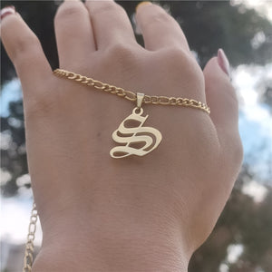 14K Gold Filled Old English Letters Initial  Necklaces