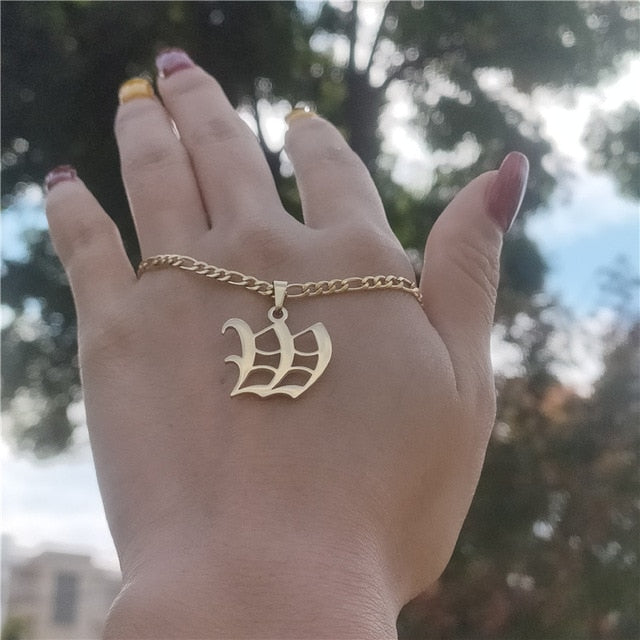 14K Gold Filled Old English Letters Initial  Necklaces