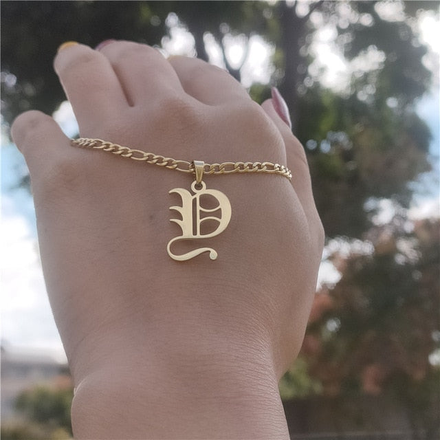 14K Gold Filled Old English Letters Initial  Necklaces