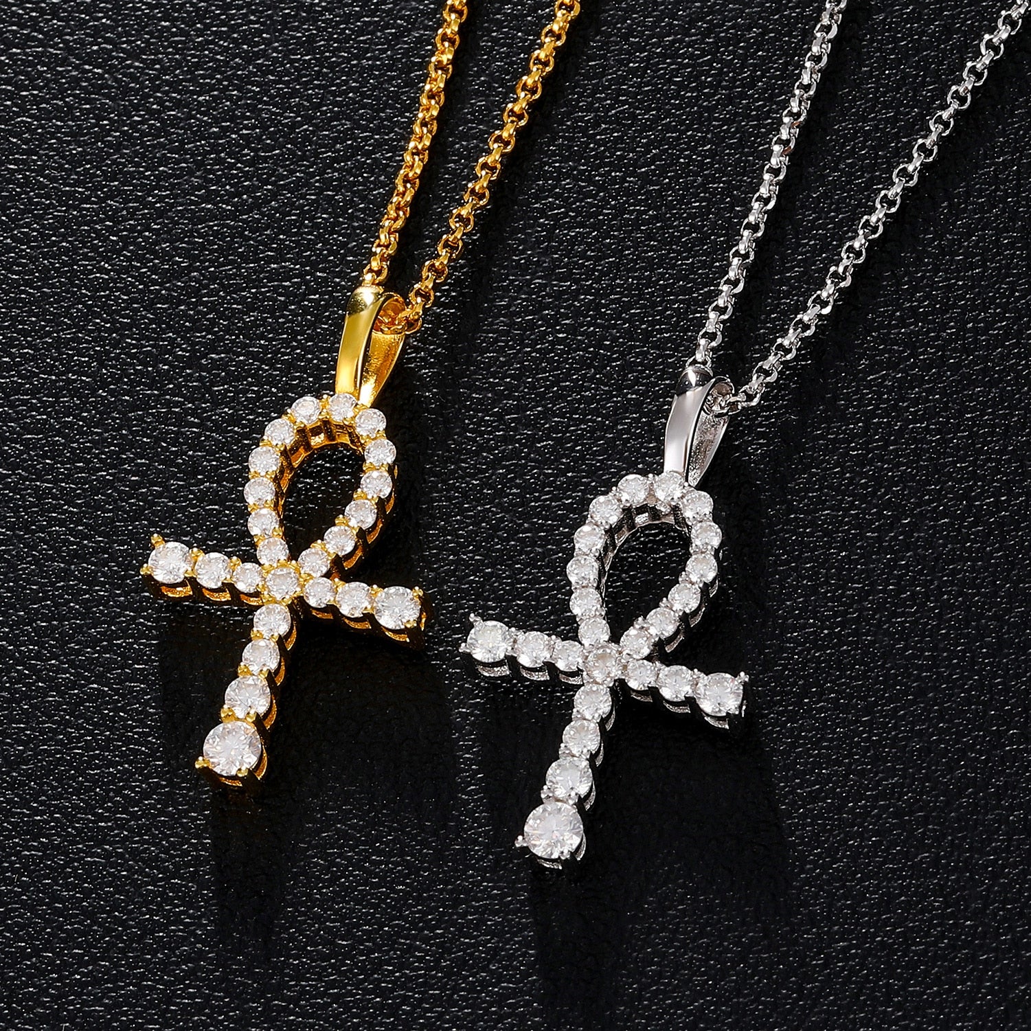 Gold Silver Egyptian Cross VVS1 Moissanite Necklace