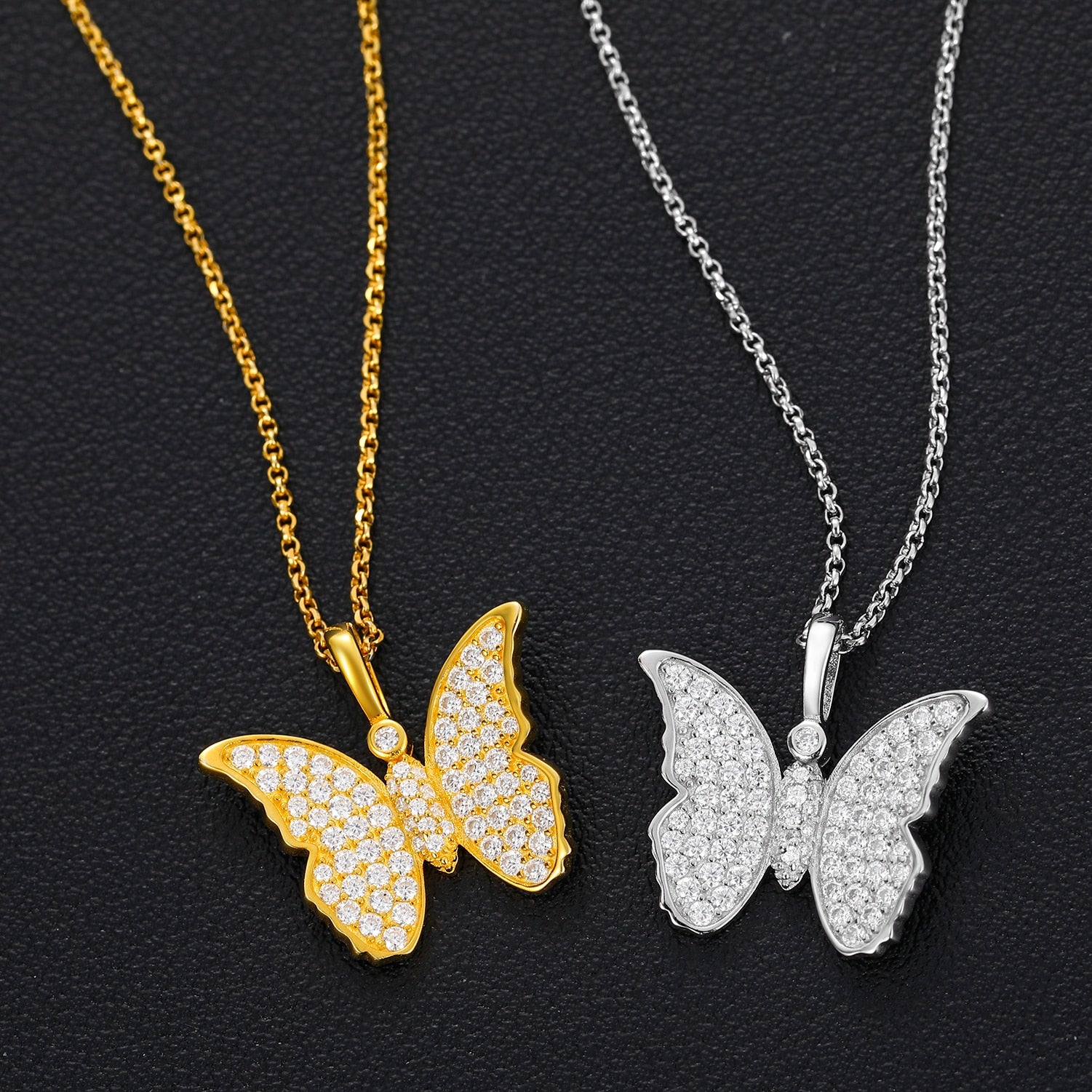 Gold Silver Butterfly VVS1 Moissanite Pendant Necklace