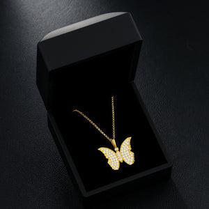 Gold Silver Butterfly VVS1 Moissanite Pendant Necklace