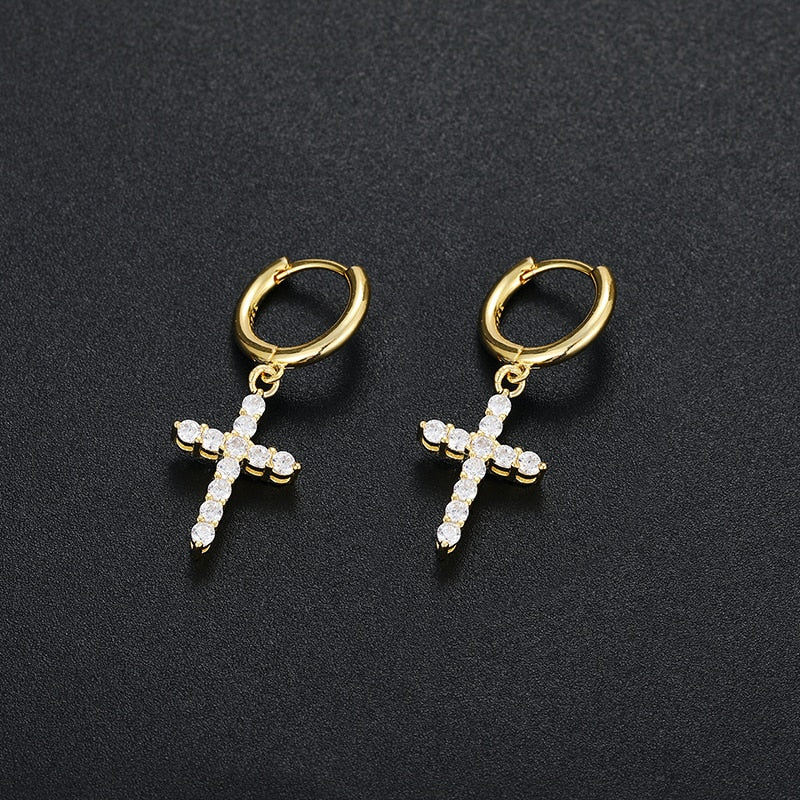 Gold Silver VVS1 Moissanite Cross Hoop Earrings