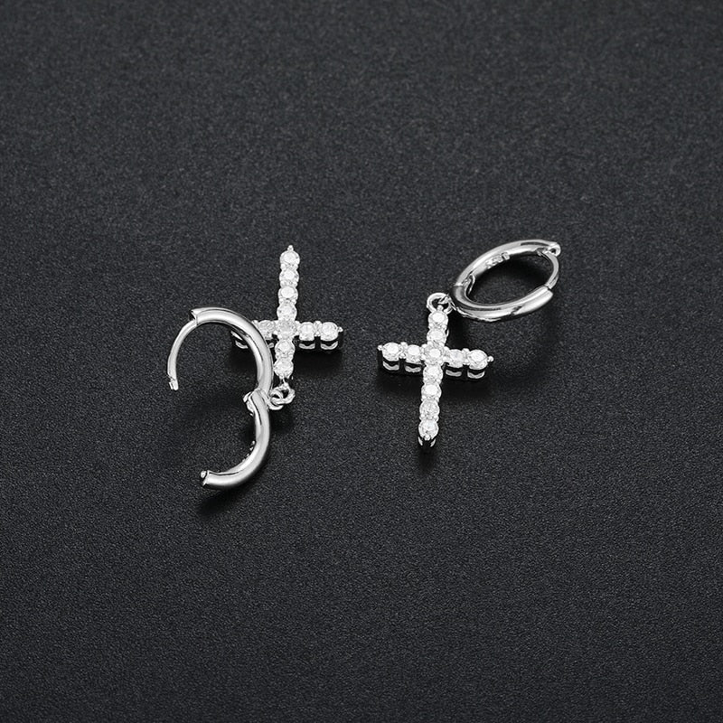 Gold Silver VVS1 Moissanite Cross Hoop Earrings