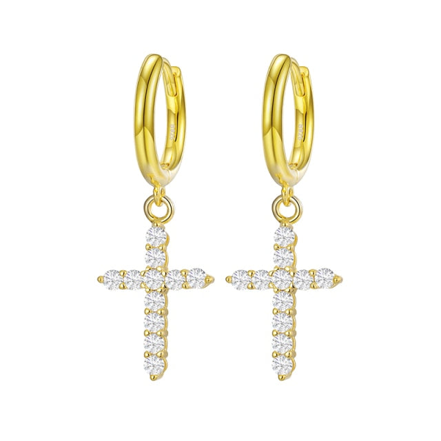 Gold Silver VVS1 Moissanite Cross Hoop Earrings