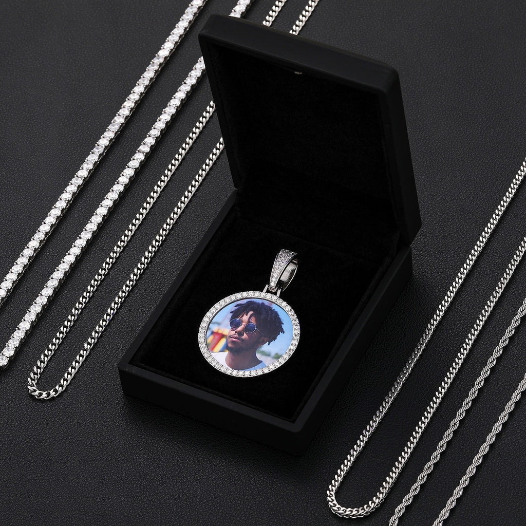 Gold Silver Custom Photo Memory VVS1 Moissanite Pendant Necklace